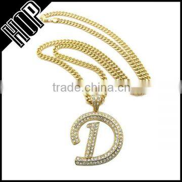 Hip Hop Iced Out Gold Tone Initial D Necklace