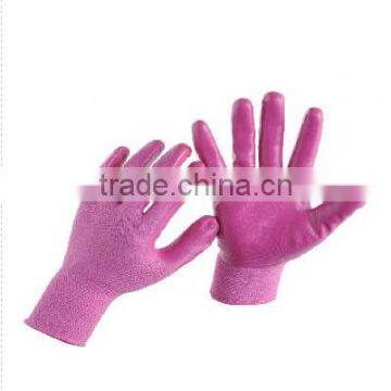 13 gauge pink polyester pink nitrile coated gloves