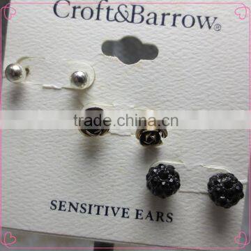 Antique Silver Plating Small Rose and Disco Ball Stud Earrings Set