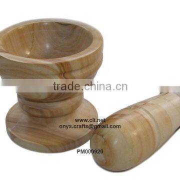 Burma Teak Marble Mortar and Pestle