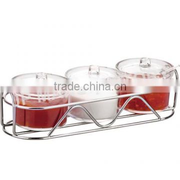 Wholesale Crystal clear 400ml three pieces Acrylic condiment pot set with Spoon 690