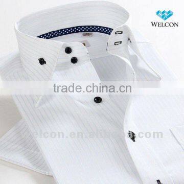 Italian style latest brand design cotton high collar white stripe luxury short sleeve fashion men casual shirt