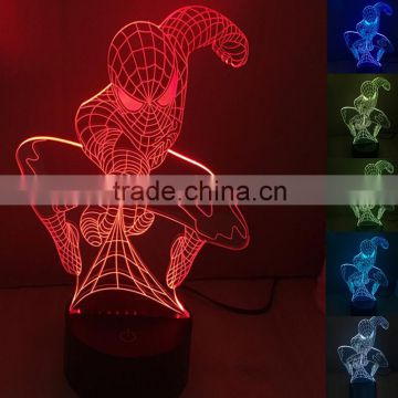 3D Optical Night Lamp Spider man 7 RGB Light Colors 10 LEDs AA Battery or DC 5V