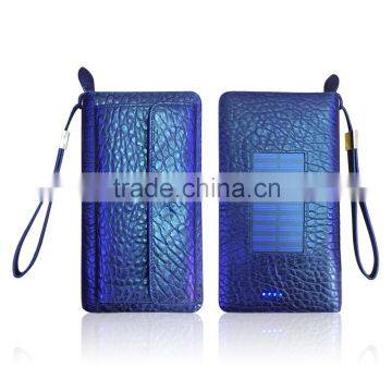 4000mah Solar Power Bank Genuine Leather Wallet Universal Real Leather Cell Phone Case