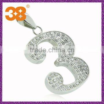 2013 new fashion number pendants with rhinestones pendant for couples Lucky Numbers 3 stainless steel energy pendant