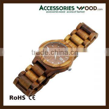 Two colors wood wrist wooden watch with calendar for lady and gentalman