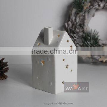 Christmas Candle Holder Star Pierced Ceramic House With Chimney