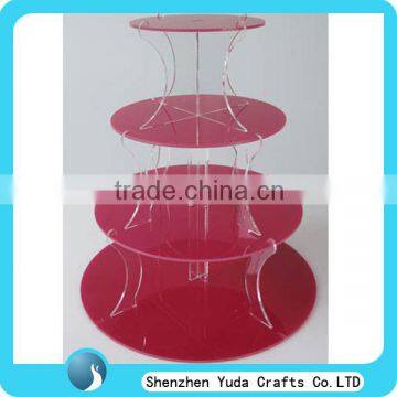 floor standing durable red acrylic cake display stand holder with stairs Shenzhen manufacturer high quality