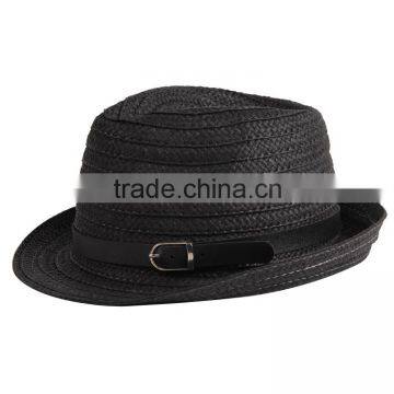 unisex black belt paper straw jazz fedora top hats