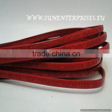 Flat Nappa Leather cords with name -5mm red