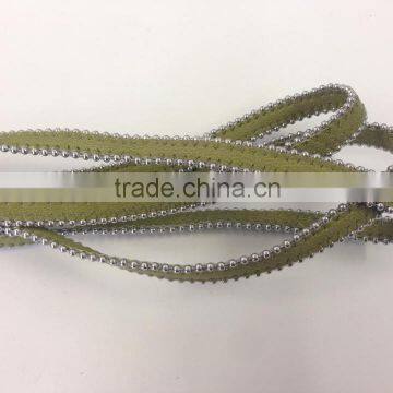 Leather With Chain - real nappa leather flat with ball chain nikel-10mm-pea green