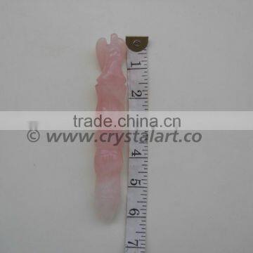 ROSE QUARTZ BIG SIZE CARVING ANGEL HEALING WAND