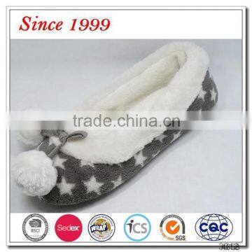 fluffy ballerine indoor slippers for women with pom pom