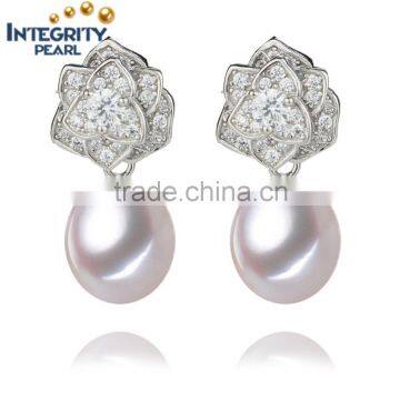 Wedding girl with pearl earring 9mm drop freshwater 925 silver real pearl earrings