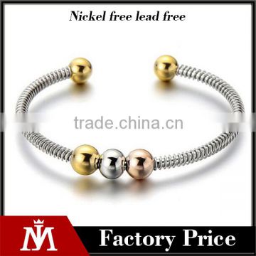 2016 wholesale latest silver stainless steel wire cuff bangle with tricolor bead bracelet for women