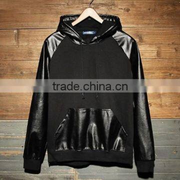 2015 Wholesale Cheap Mens Custom Leather Sleeves Hoodie