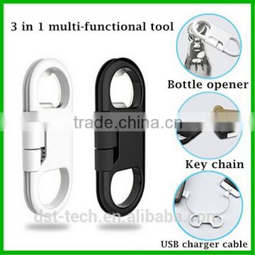 High quality 3 in 1 bottle opener charger cable keychain for iphone 7