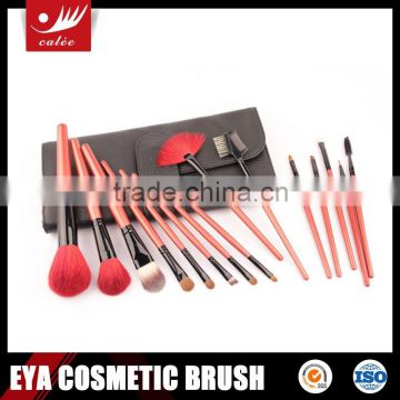 Popular color 15pcs cosmetic brush collection with fashion pouch