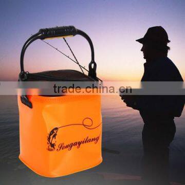 Foldable EVA Water Bucket with Rope Belt Outdoor Fishing Tackle Camping Orange