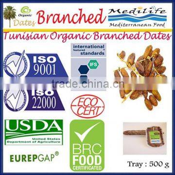 Tunisian Organic Branched Dates, High Quality Organic Branched Dates , Tunisian Dates Fruit, Organic Dates, 500g Tray