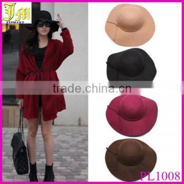 New British Style Women's Wide Brim Wool Felt Bowler Fedora Hat Floppy Sun Bowknot Cap Wholesale