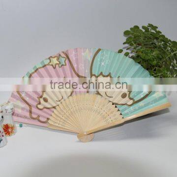 Cartoon bamboo paper fans printed by custom from factory