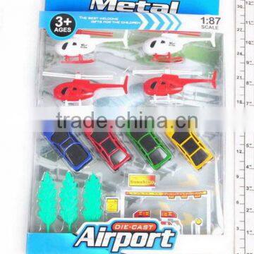 2014 NEW ARRRIVAL1:87 SCALE DIE CARST METAL AIRPORT WITH HELICOPTER CAR TOYS TRANSPORTATION SET FOR KIDS