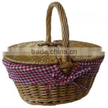 Natural kids willow wicker picnic basket with lid