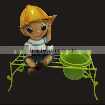 2014 New Design Cute Cartoon Boy Reading With Flower Planter Ceramic Pot Garden Decoration