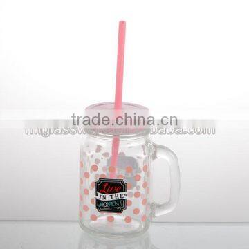 15.5oz Fresh Cute Mason Jar With Lid Straw With Handle photo-2