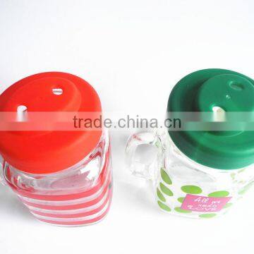 16oz Handle Decorative Glass Mason Juice Jar With Plastic Pig Screw Lid photo-2