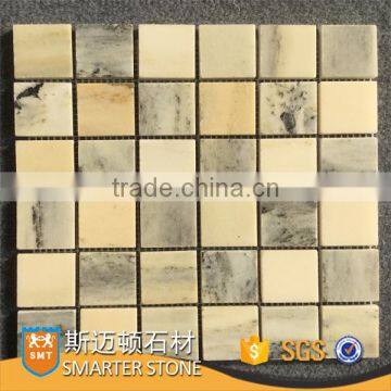 Yellow fantasy Chinese marble square mosaic 48x48 mm on mesh