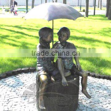 Bronze Boy & Girl Umbrella Fountain II