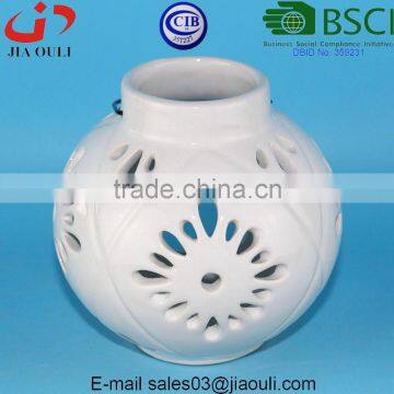 BSCI Certificate Factory Glazed White Ceramic Candle Lantern, Ceramic Hanging Candle Holder photo-3