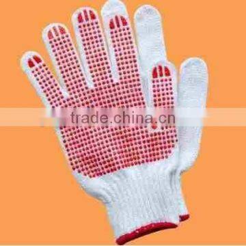 7gauge bleach white color cotton running glove/fashion texting gloves/polka dot safety glove