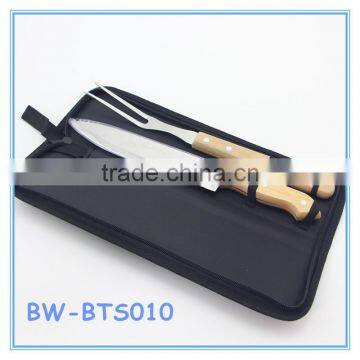 Stainless Steel Barbecue Tool Set With Wood Handles BBQ Fork Knife Set With Carry Case