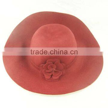Bordeaux 100% Wool Ladies Wool Felt Hat With Flower Decoration photo-2