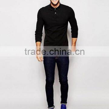 Custom Embroidered Long Sleeve Two Button Placket Men's 100% Cotton 200gsm Breathable Pique Casual Slim Fit Polo Collar T-Shirt photo-4