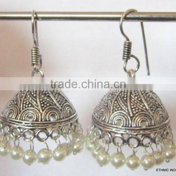 Silver tone jhumka pearl bollywood dangler EARRINGS