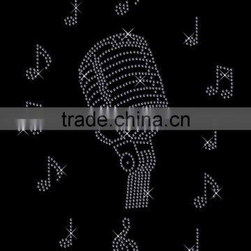 Clear Classic Microphone + 12 Music Notes iron on Rhinestone Transfer hotfix t-shirt transfer