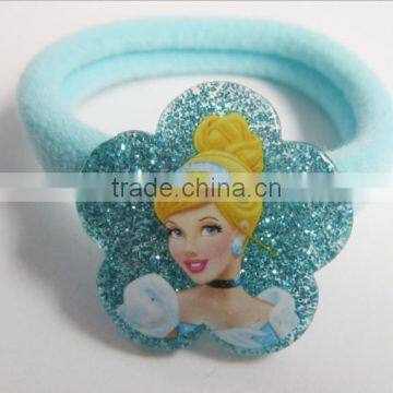 Cartoon princess hairband blue flower charm pony holder promotional items 2016 rubber band