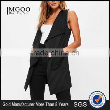 MGOO 2017 Custom High End Black Ponte Sleeveless Blazers Women Office Wear Foshan Mnaufacteure Women Blazers