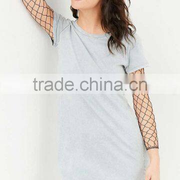 2017 Popular Super Trendy And Cute Mesh Legging Out From Under Fishnet Catsuit Sexy Bodysuit Layered With Ripped Denim photo-2