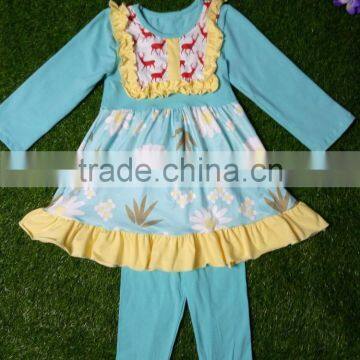 Autumn and Winter Childrens Boutique Clothing Sale Blue Chevron Stripes Skirt + Long Polka Dot Pants Toddler Clothing Wholesale photo-6