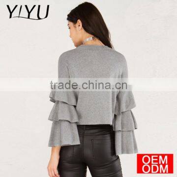 2017 Fashion Ruffles Sweater Women Casual Butterfly Sleeve Solid Gray Pullovers Preppy Cute Loose Winter Sweaters photo-2