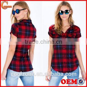 Adorable Dolled up Short Sleeve Plaid Shirts Latest Shirt Designs for Women