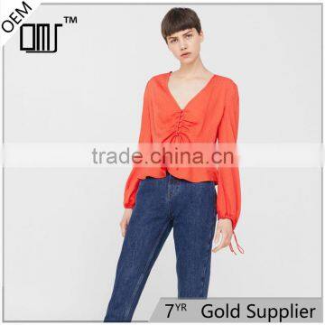 2017 newest style factory directly produce Flowy Fluted hem Button front blouse