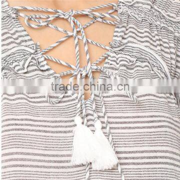 2017 OEM Femme Striped Gauze Tassel Girdle Holiday Blouses photo-5