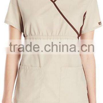 Top Selling Mock Wrap Women Medical Scrubs Wholesale Knit Panel Top photo-6