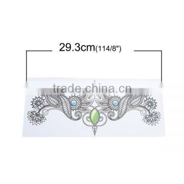 Paper Removable Waterproof Sternum Tattoo Sticker Body Art Green Flower Leaves Pattern Custom Temporary Tattoos Printing photo-2